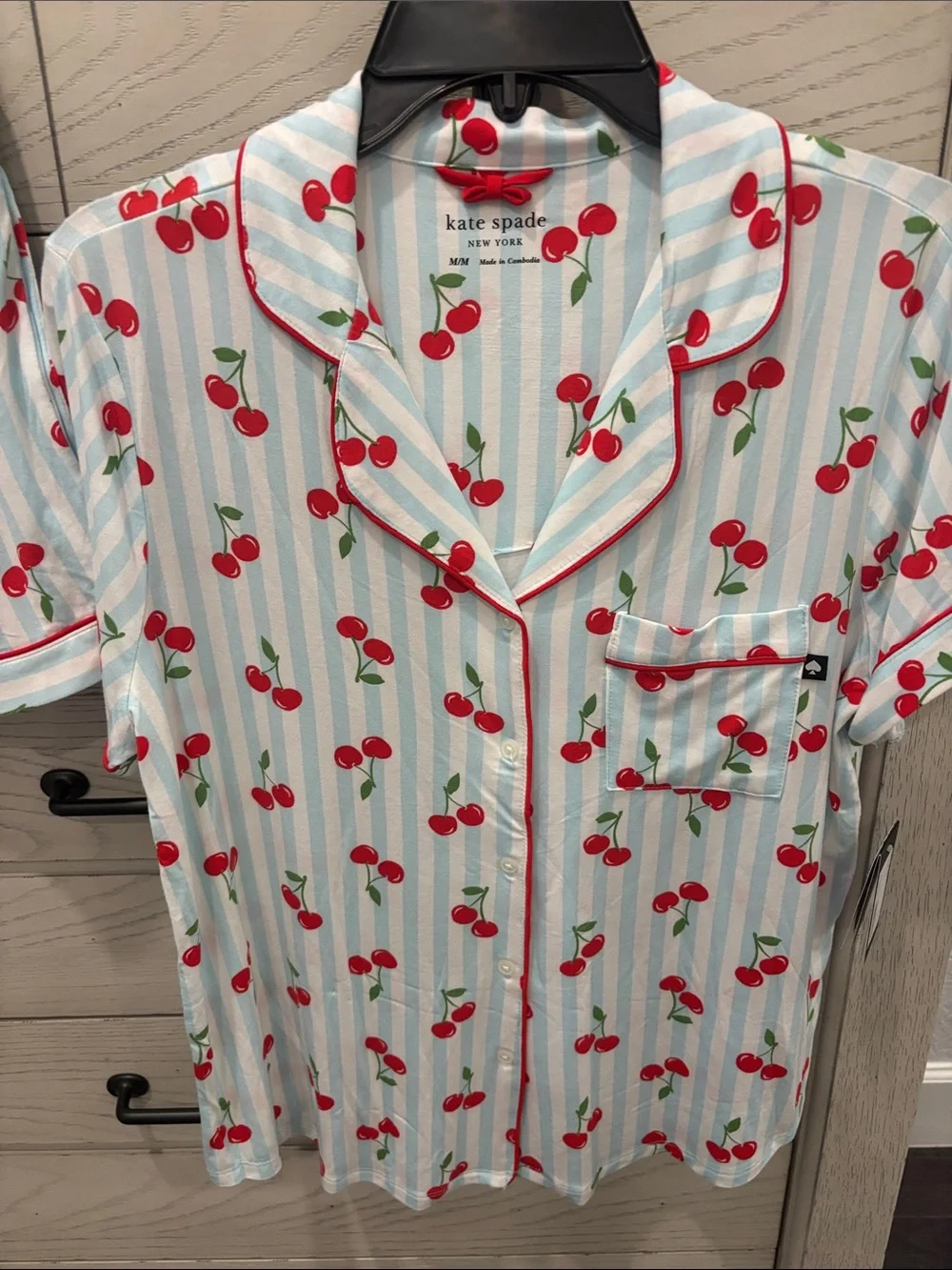kate spade Cherry Print Short-Sleeve Pajama Set in White and Red